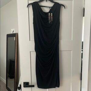 Robert Rodriguez Black Ruched Sheath Dress Cowl Neck